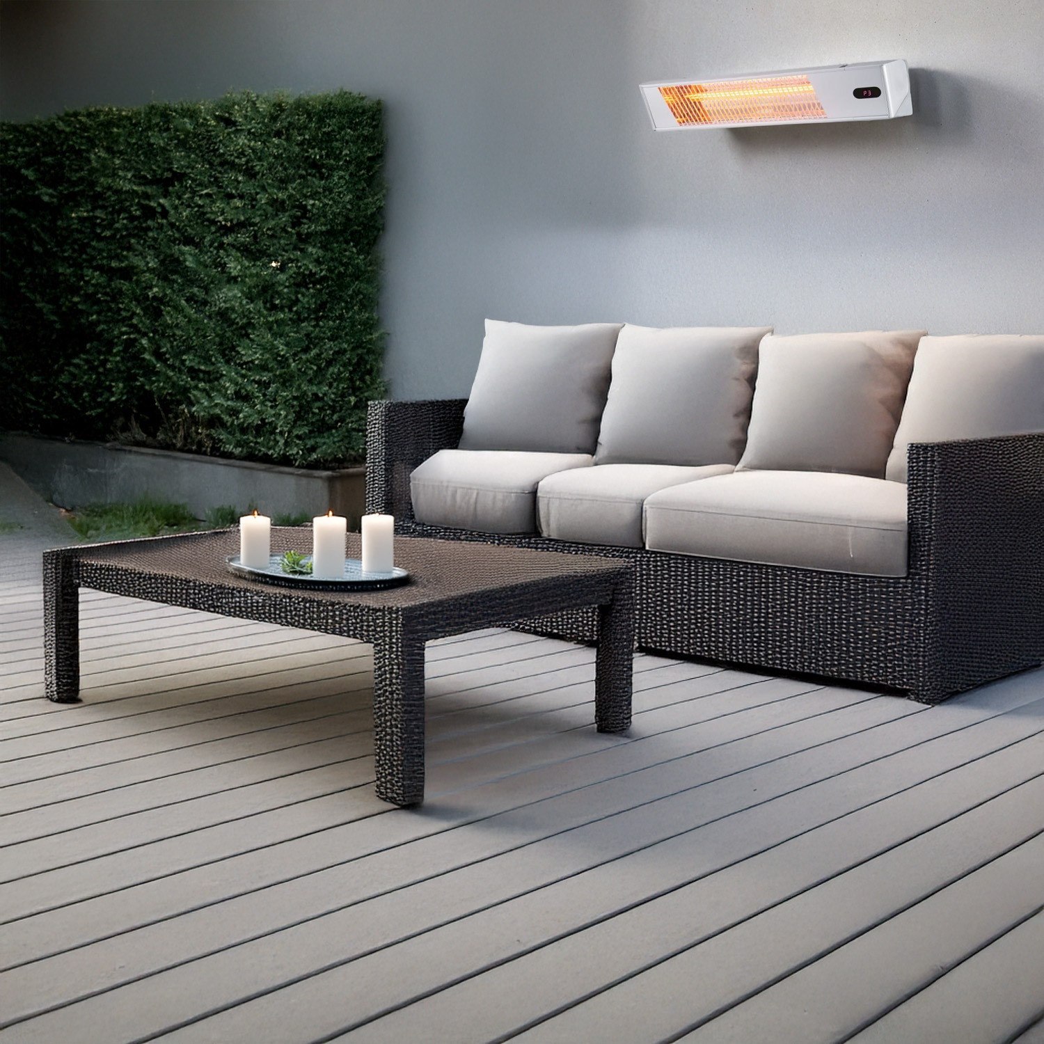 CALDO-IRA-INOX-2000-ambientata - SINED | Douches de piscine | Chaises longues de jardin | Cheminées électriques | Radiateurs infrarouges