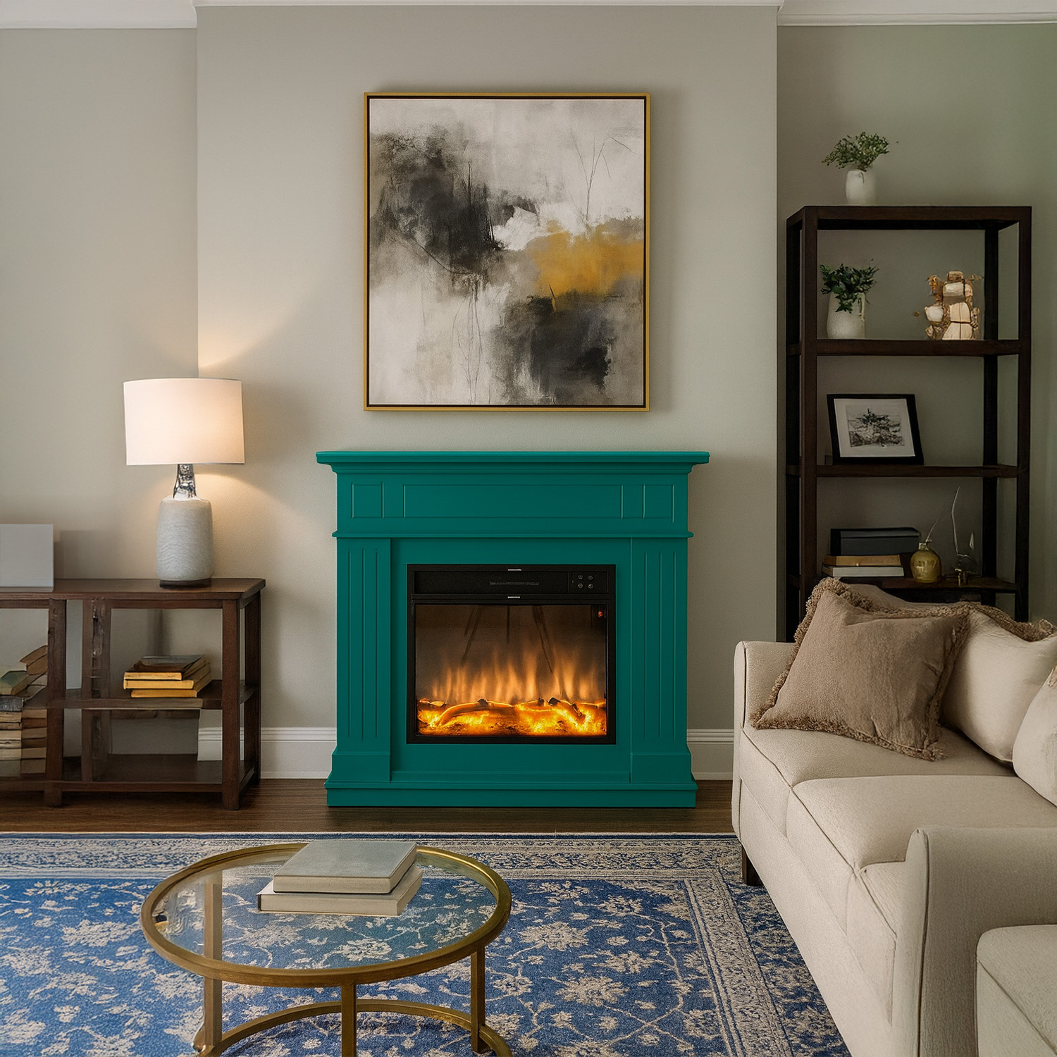 CAMINO-PIENZA-TURCHESE-ambientata - SINED | Douches de piscine | Chaises longues de jardin | Cheminées électriques | Radiateurs infrarouges