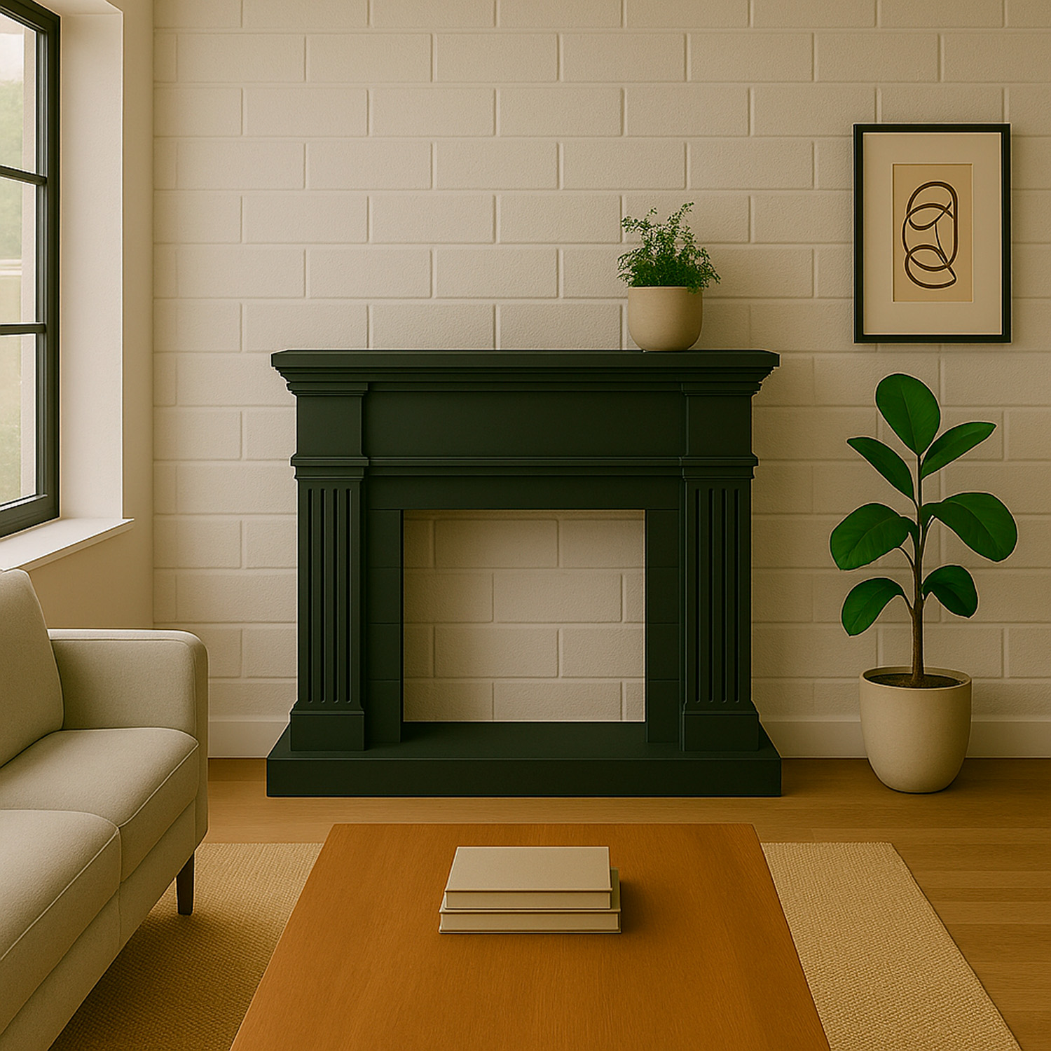 CORNICE-CAMINO-CALDERA-NERO-ambientata - SINED | Douches de piscine | Chaises longues de jardin | Cheminées électriques | Radiateurs infrarouges