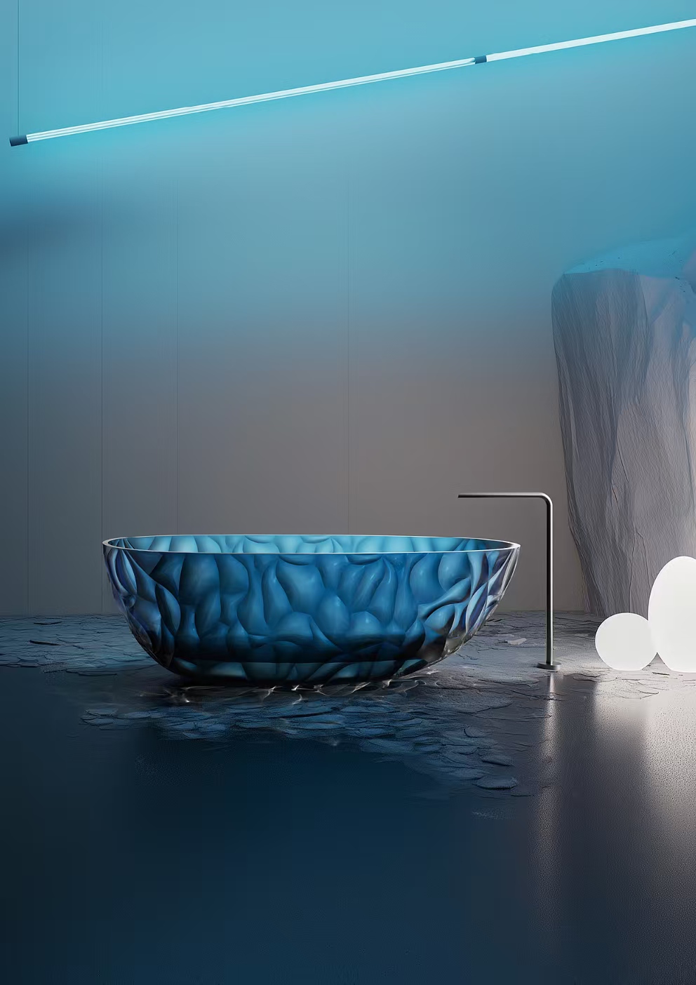 VASCA-TRASPARENTE-ZEFIRO-BLU-170-ambientata - SINED | Douches de piscine | Chaises longues de jardin | Cheminées électriques | Radiateurs infrarouges